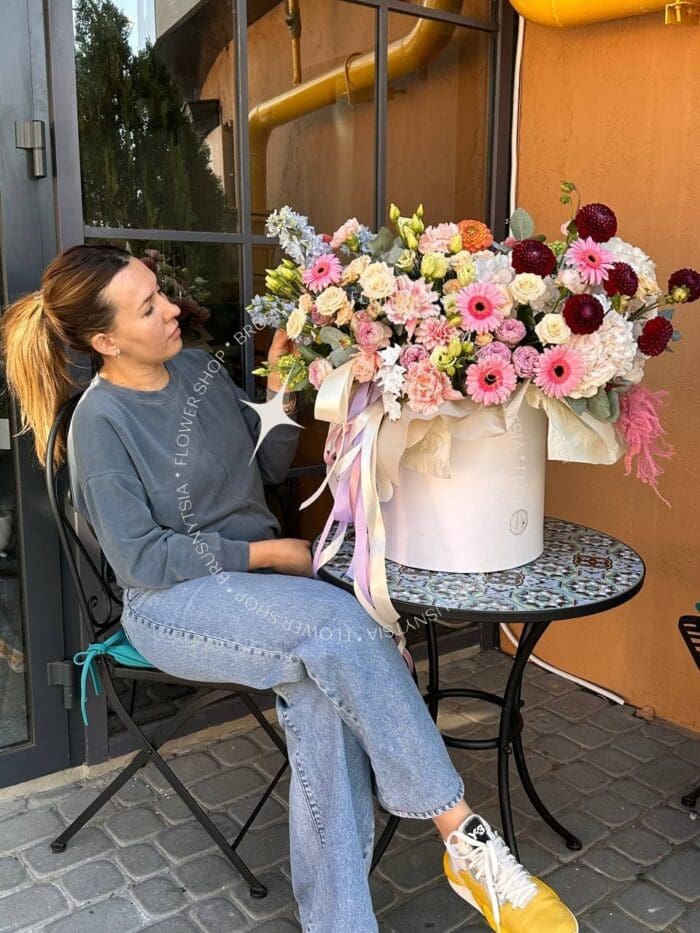 Квіткова коробка з герберою та гортензією