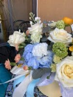 Квітковий кошик з гортензією та матіолами