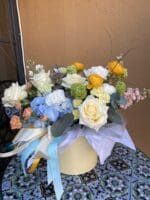 Квітковий кошик з гортензією та матіолами